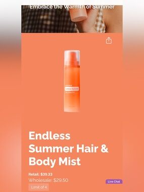 Doterra Endless Summer Hair & Body Mist — Coral Orange Bottle, 3.4 oz / 100ml